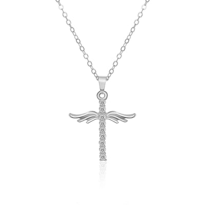 Angel Wings Cross Pendant Necklace For Woman With O Type Stainless Steel Chain Necklace Jewelry Gift