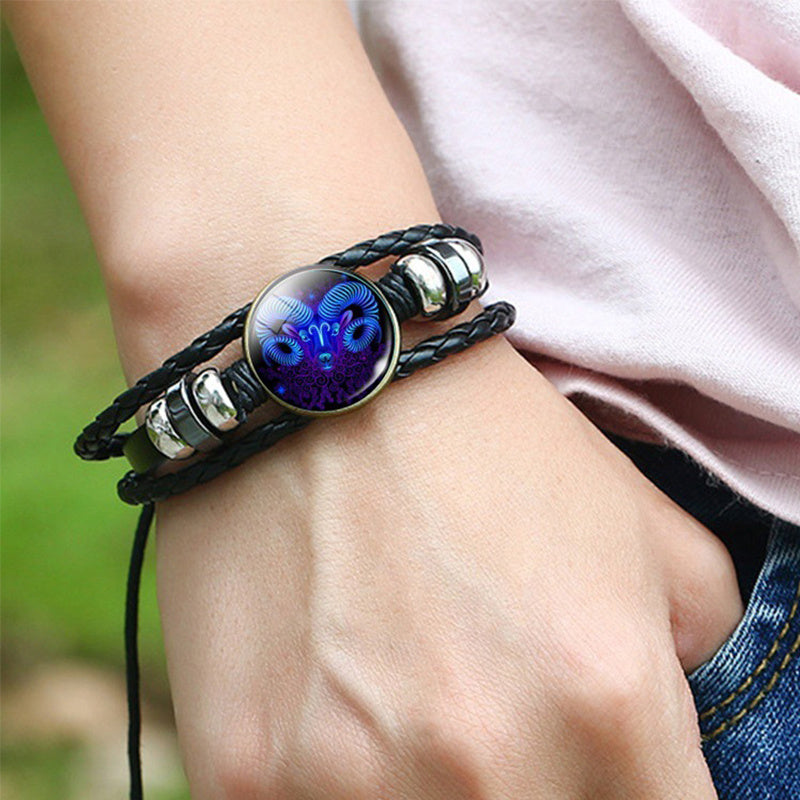 12 Constellations Luminous Bracelet Fashion Nightlight Punk Style Starry Sky Bracelet For Men  Women Children