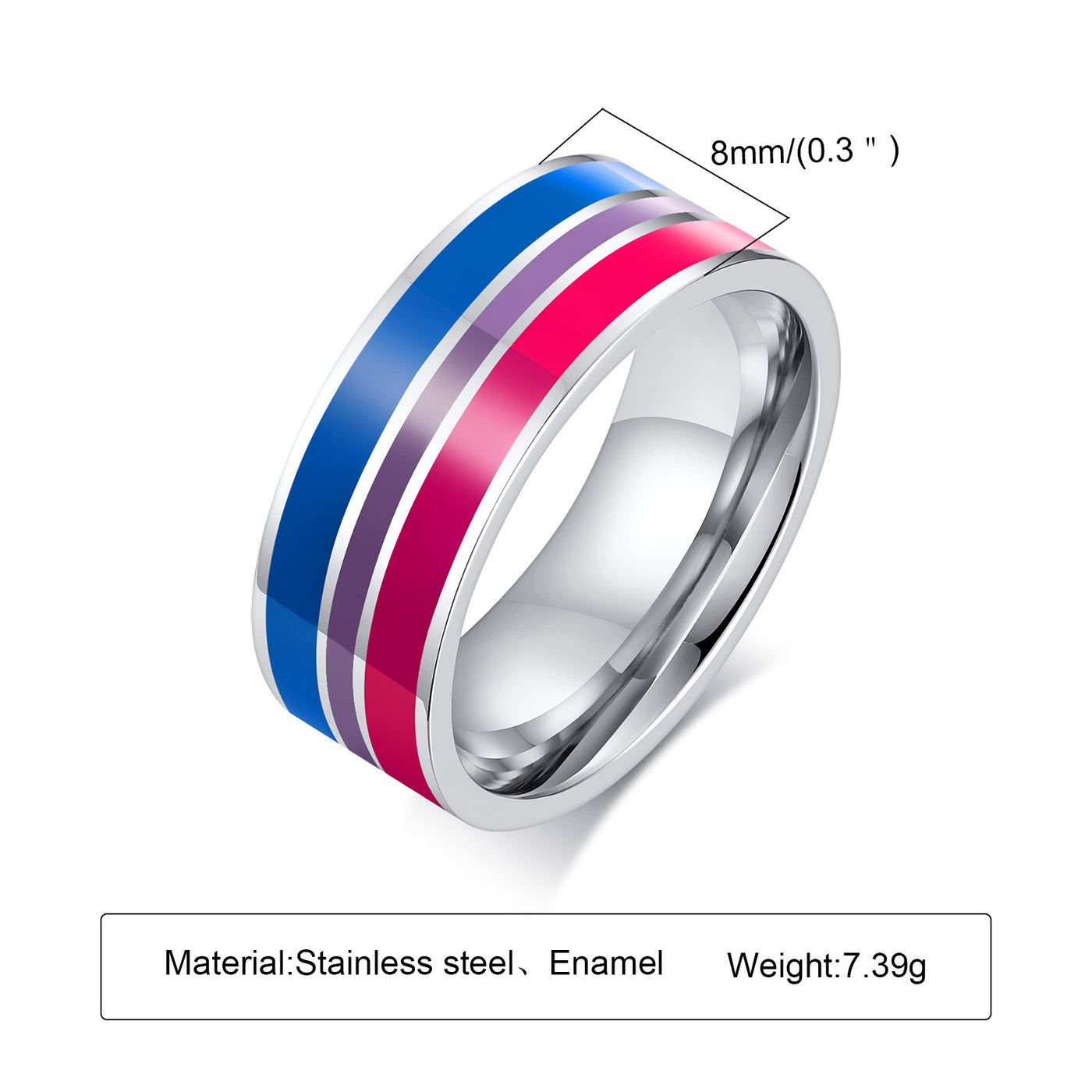 Ring Color 8mm Men's Same Color Flag Ring Foreign Trade Jewelry Wholesale Rainbow Color